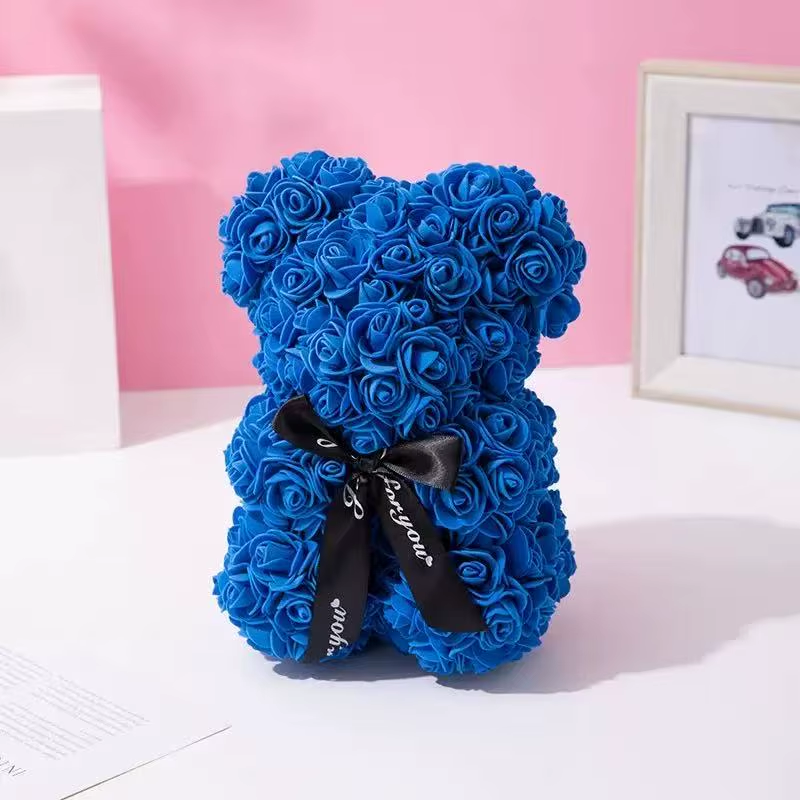 25Cm Artificial Teddy Rose Flower Bear with Box Romantic Valentines Day Gift Girlfriend Women Anniversary Wedding Party Supplies