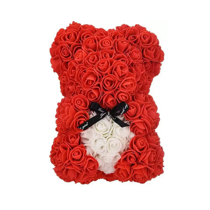 25Cm Artificial Teddy Rose Flower Bear with Box Romantic Valentines Day Gift Girlfriend Women Anniversary Wedding Party Supplies